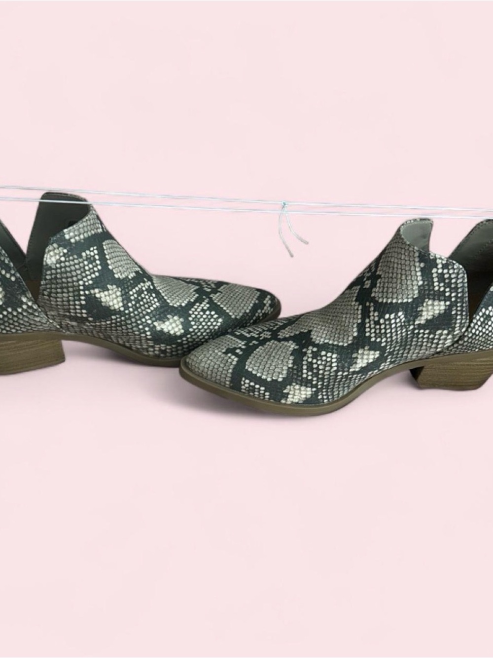 Snake-Print Cutout Ankle Booties in Black and Cream